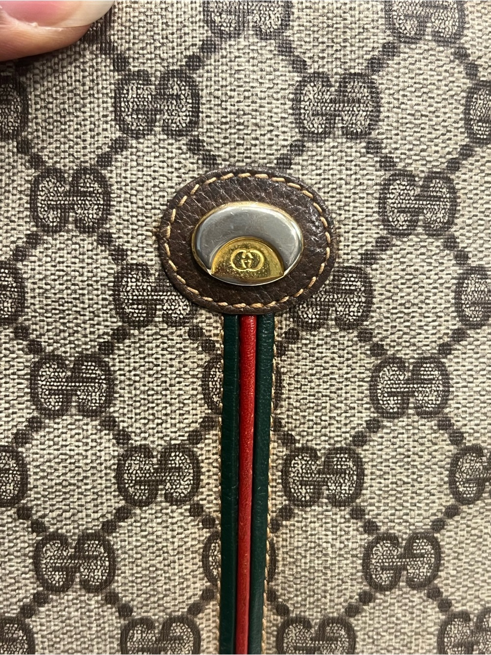 Gucci Monogram Crossbody Bag in Beige with Red Trim - Picture 14 of 17